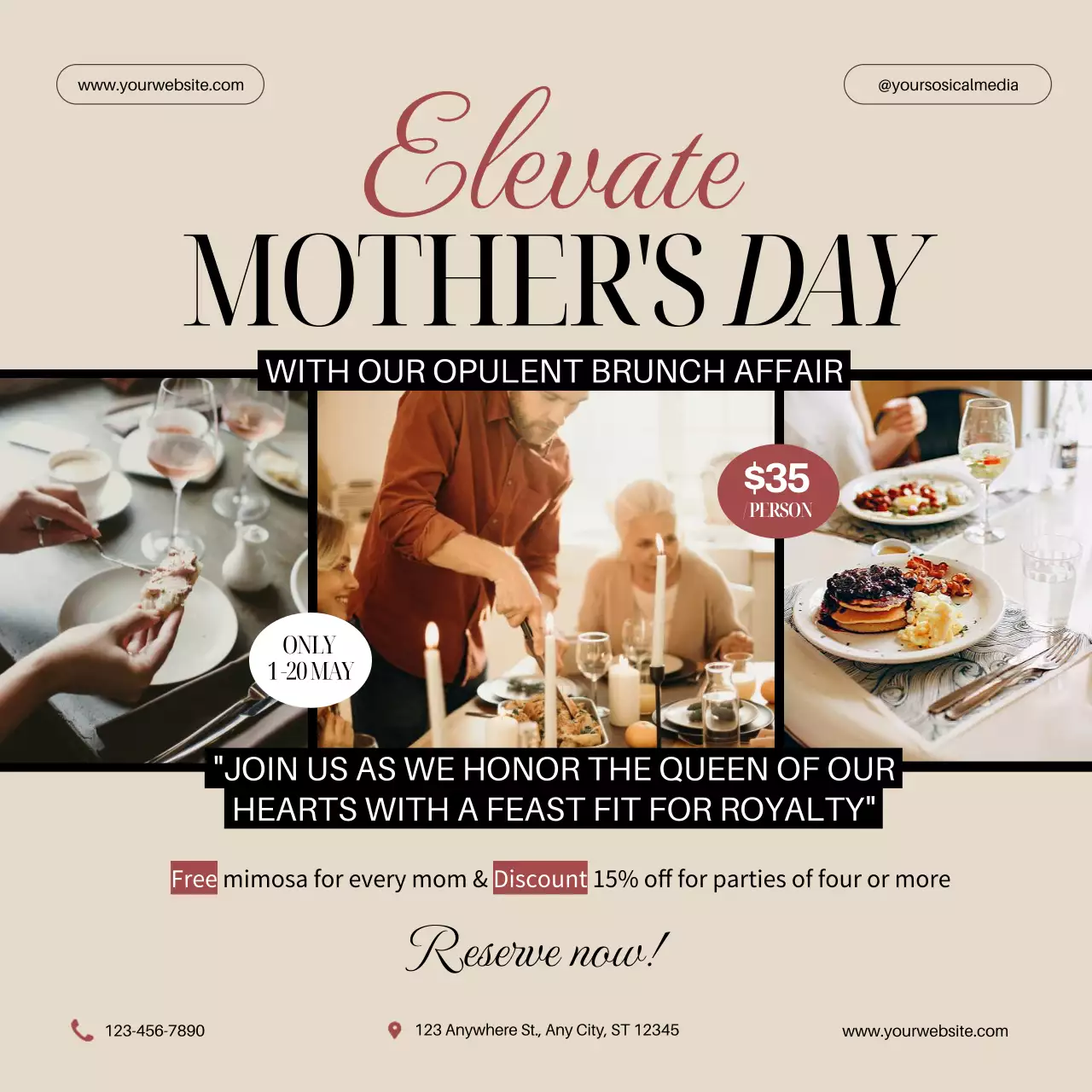 Beige Elegant Brunch Promotion Social Media Post