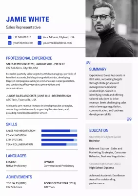 White Minimal Sales Representative Resume
