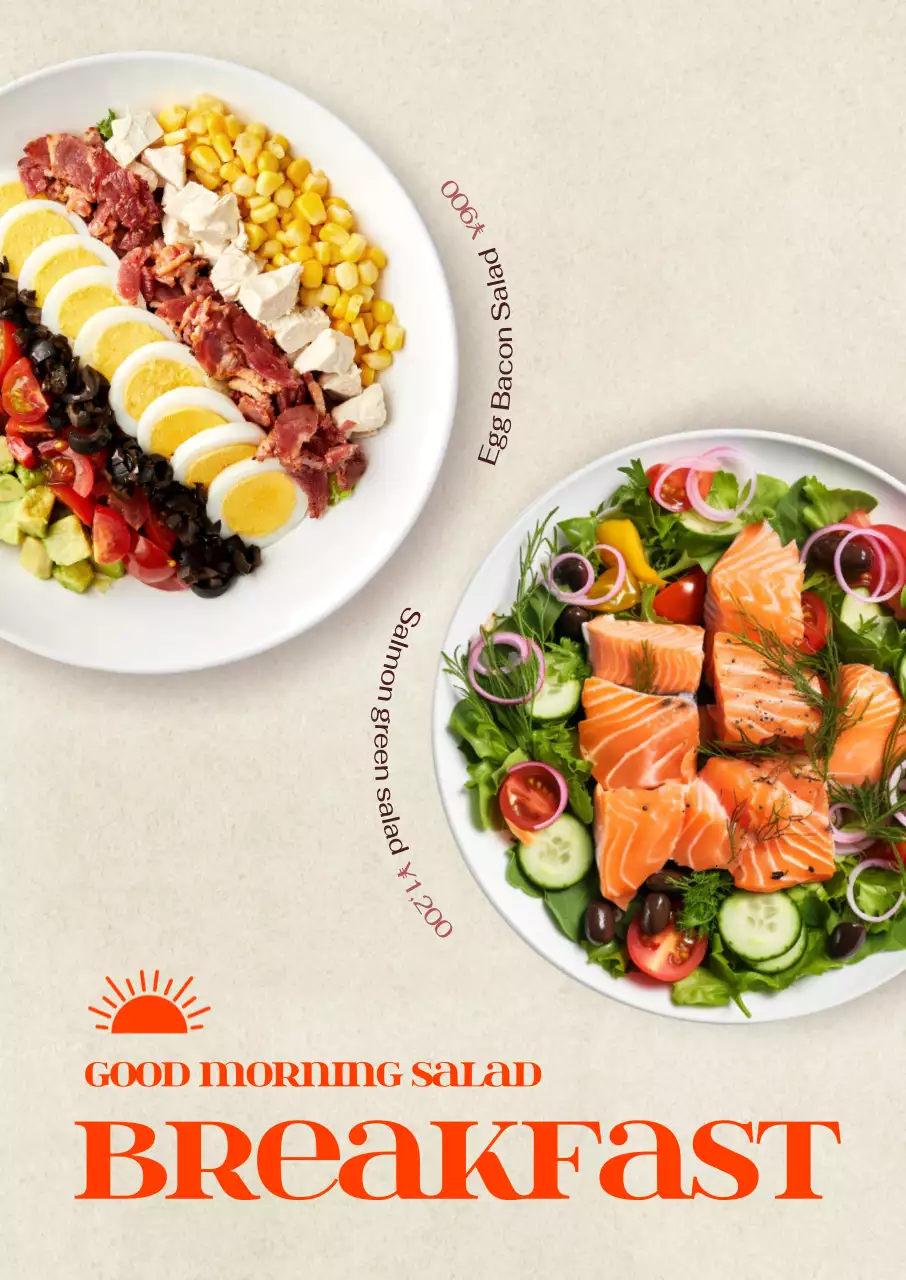 ベージュ モダン 朝食 メニュー ポスター