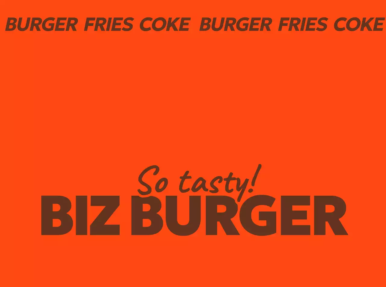 주황 배경 갈색 글씨 버거 홍보