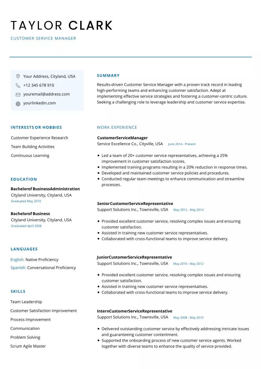white blue minimalist clean customer service resume resume