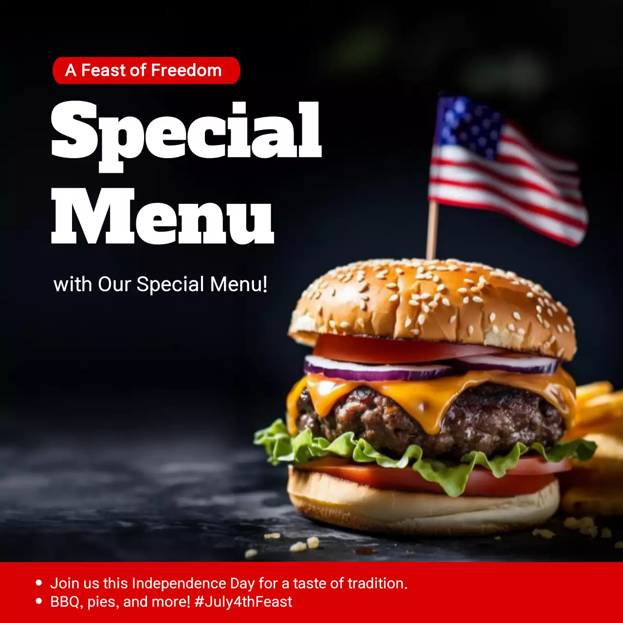 Black Modern Burger Promotion Social Media Post