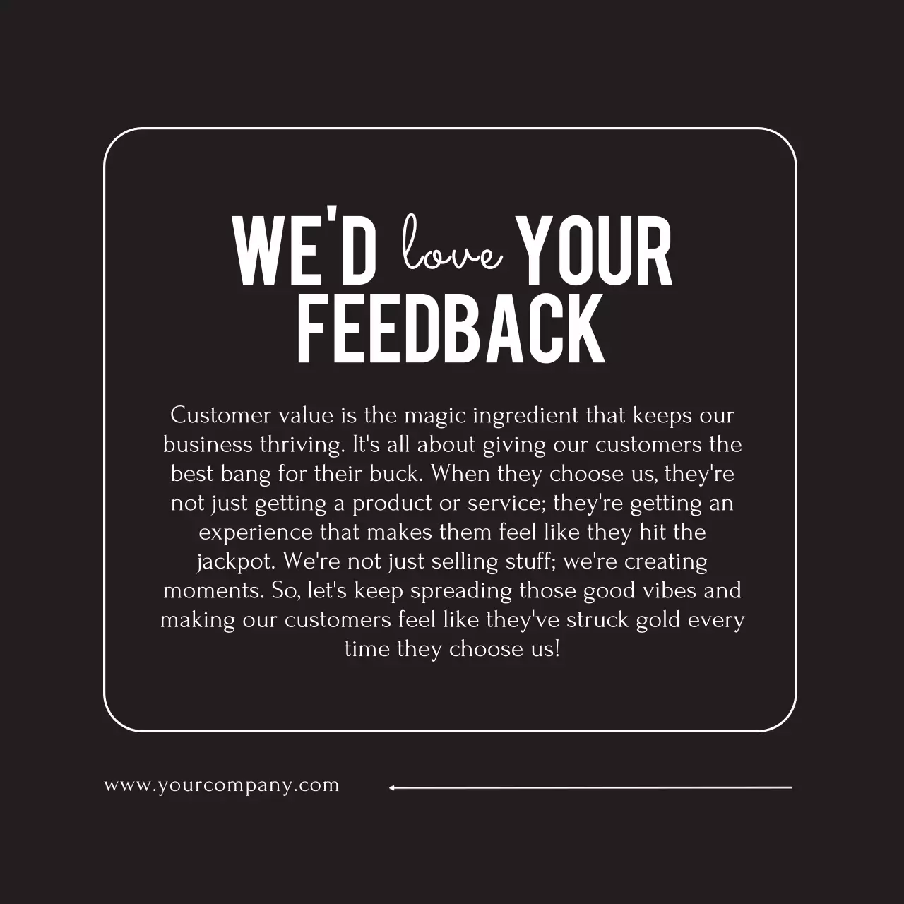 Black Minimal Feedback Announcement Instagram Post