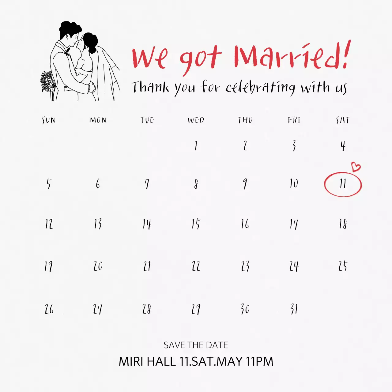 白黒 シンプル 結婚 カレンダー Instagram投稿