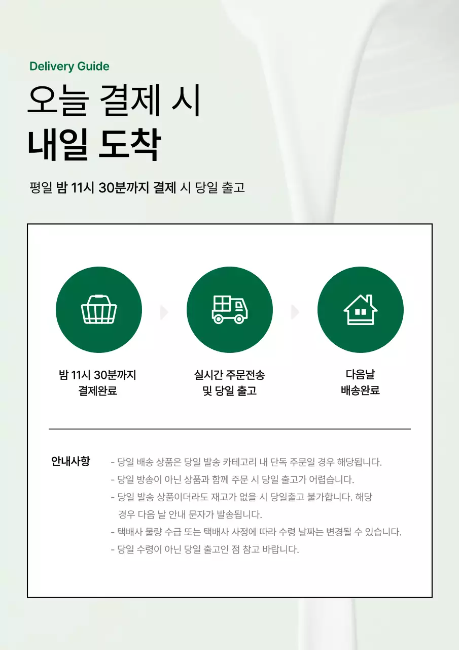 초록색과 흰색의 심플한 쇼핑몰 배송 안내 공지