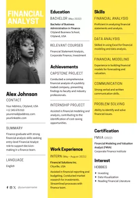 Yellow Simple Financial Analyst Resume