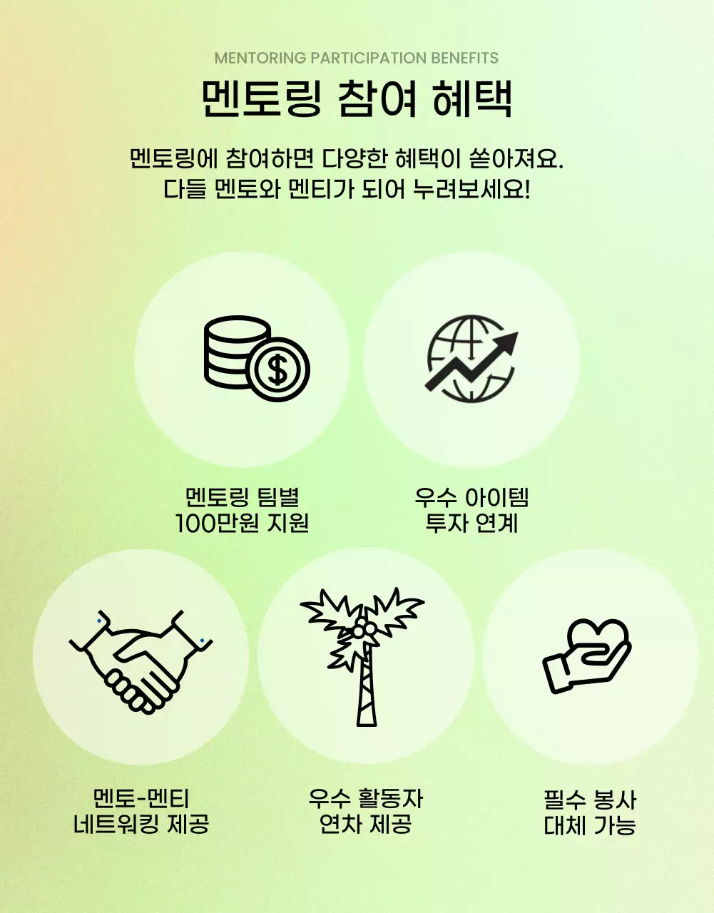 연두색의 아기자기한 멘토링 프로그램 참여자 모집 공고