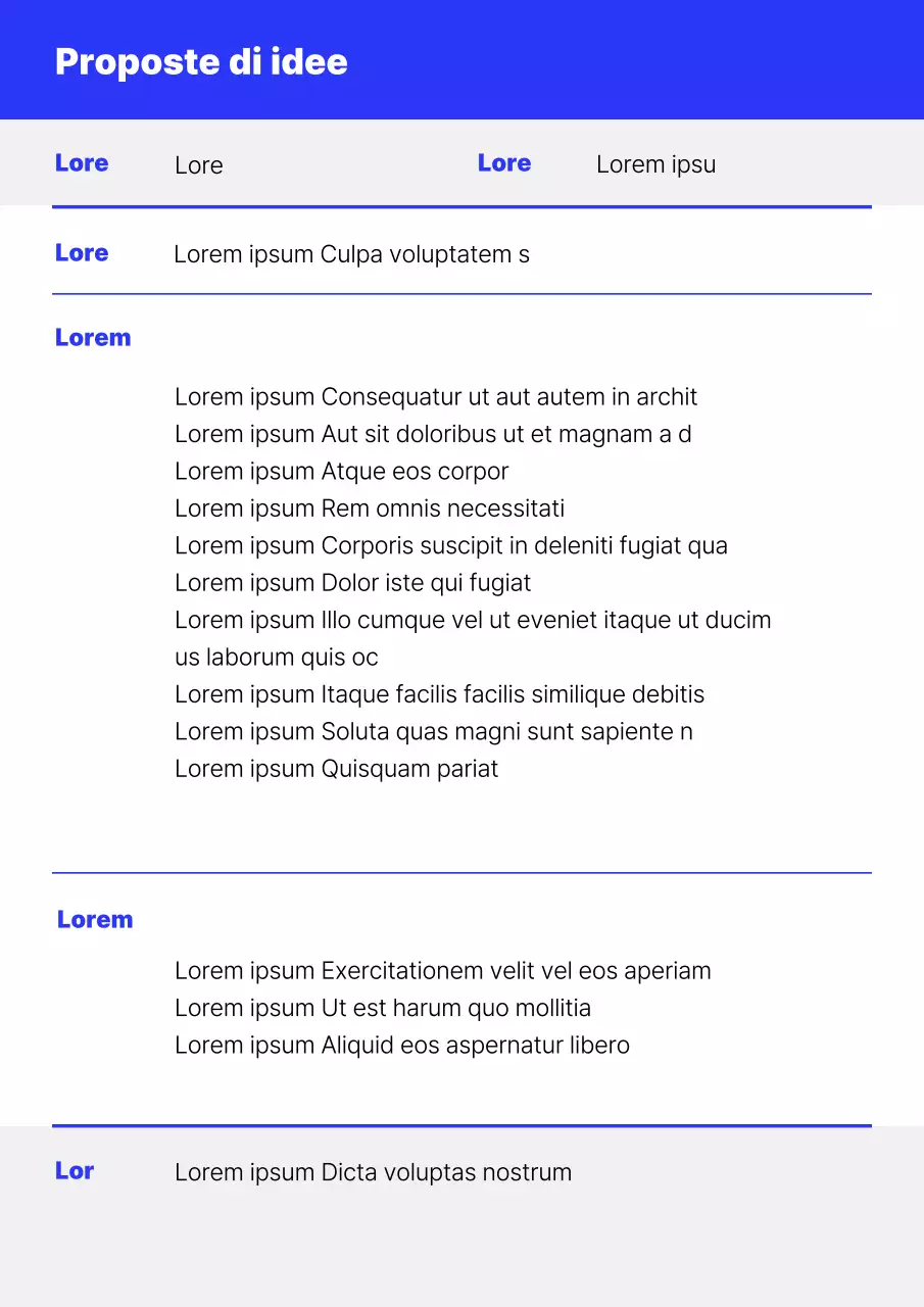 Una semplice proposta di idea progettuale in blu