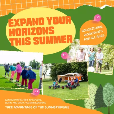 Orange Retro Summer Workshops Promotion Social Media Post