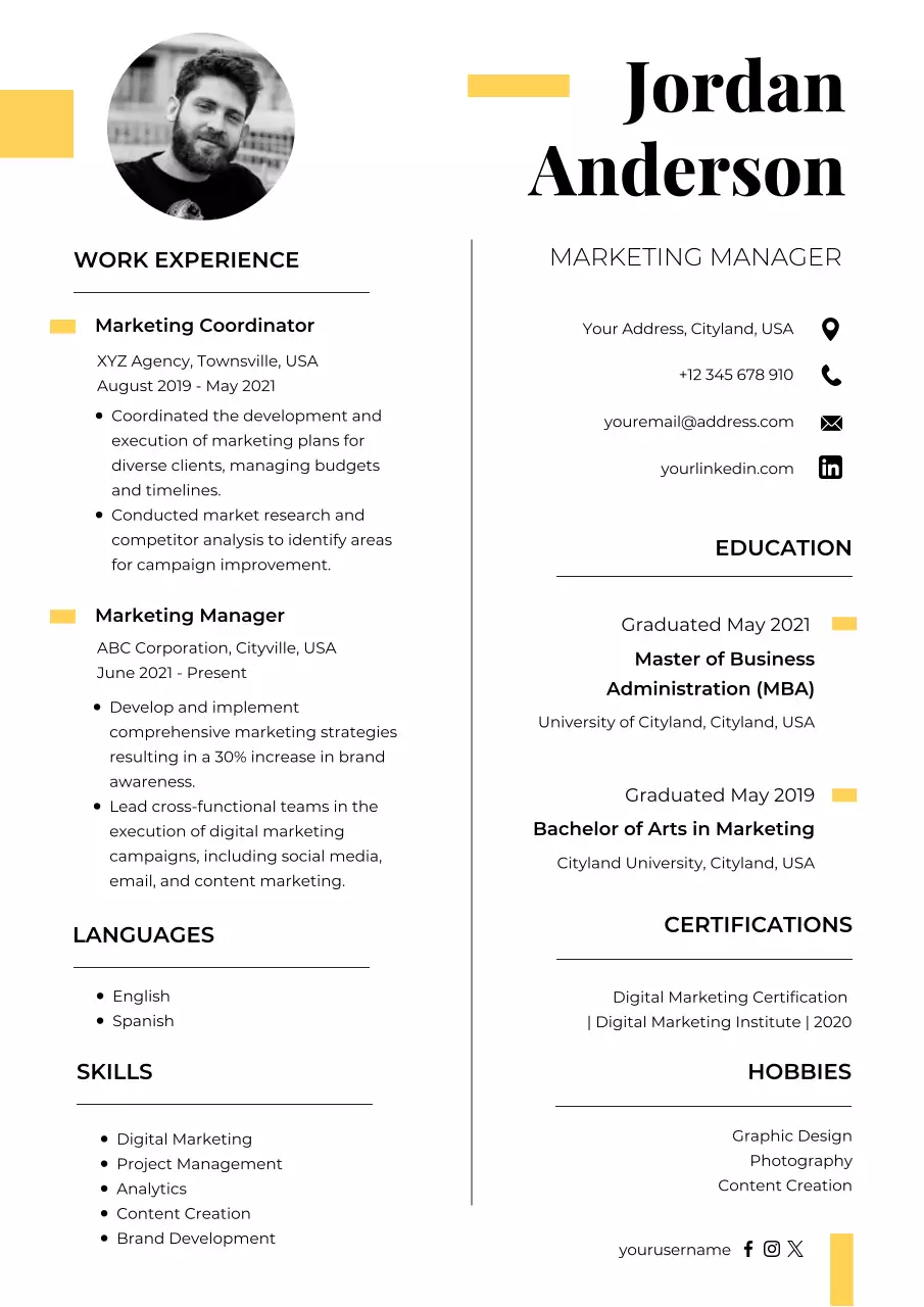 White and Minimal Marketing Manager Resume