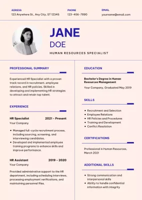 Cream Simple Human Resources Specialist Resume