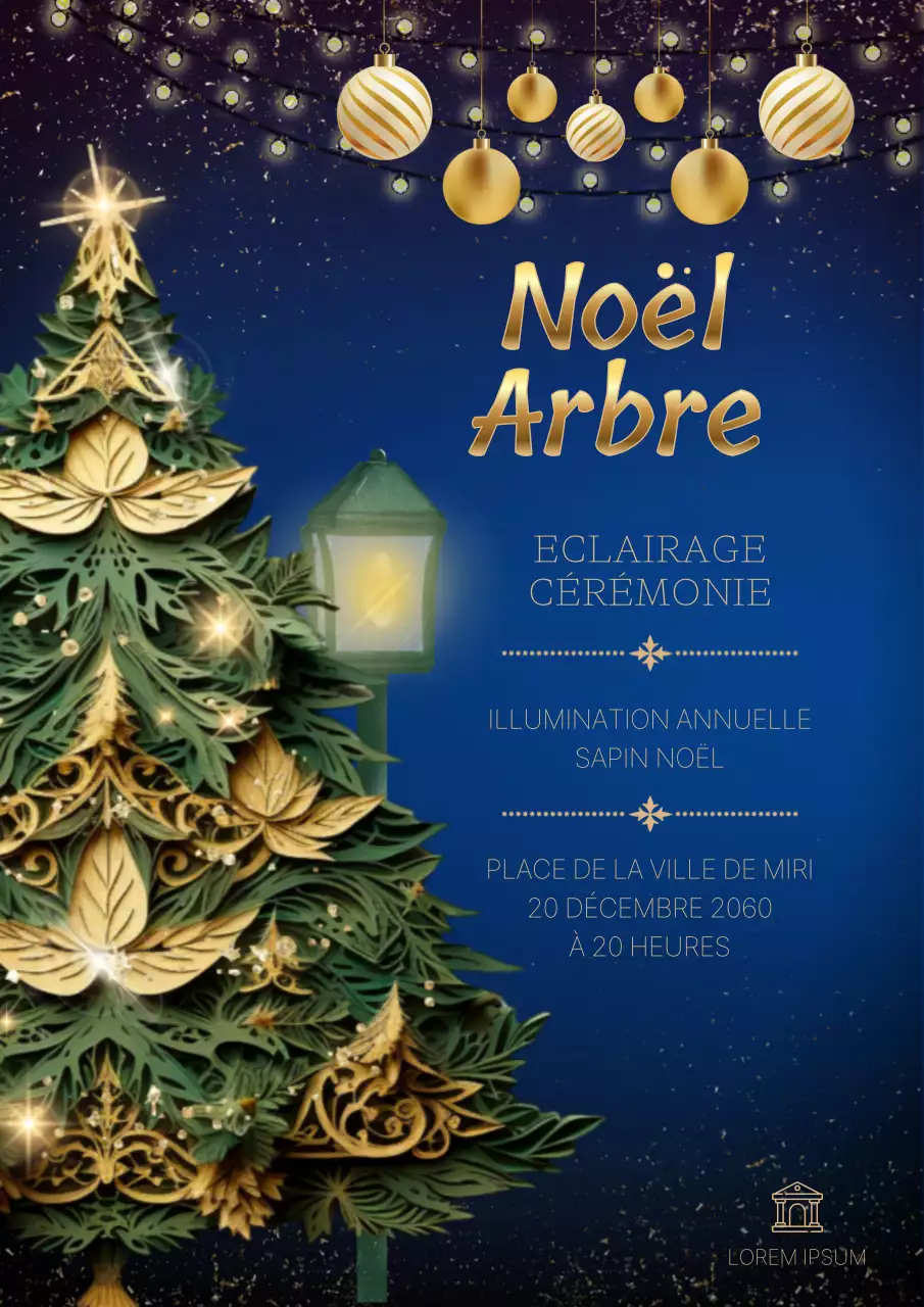 Publicité pour l'événement de Noël classique marine et or