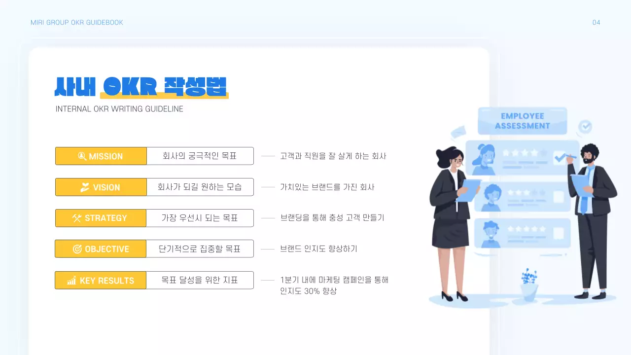 파랑과 노랑의 모던한 OKR 가이드북 교육자료
