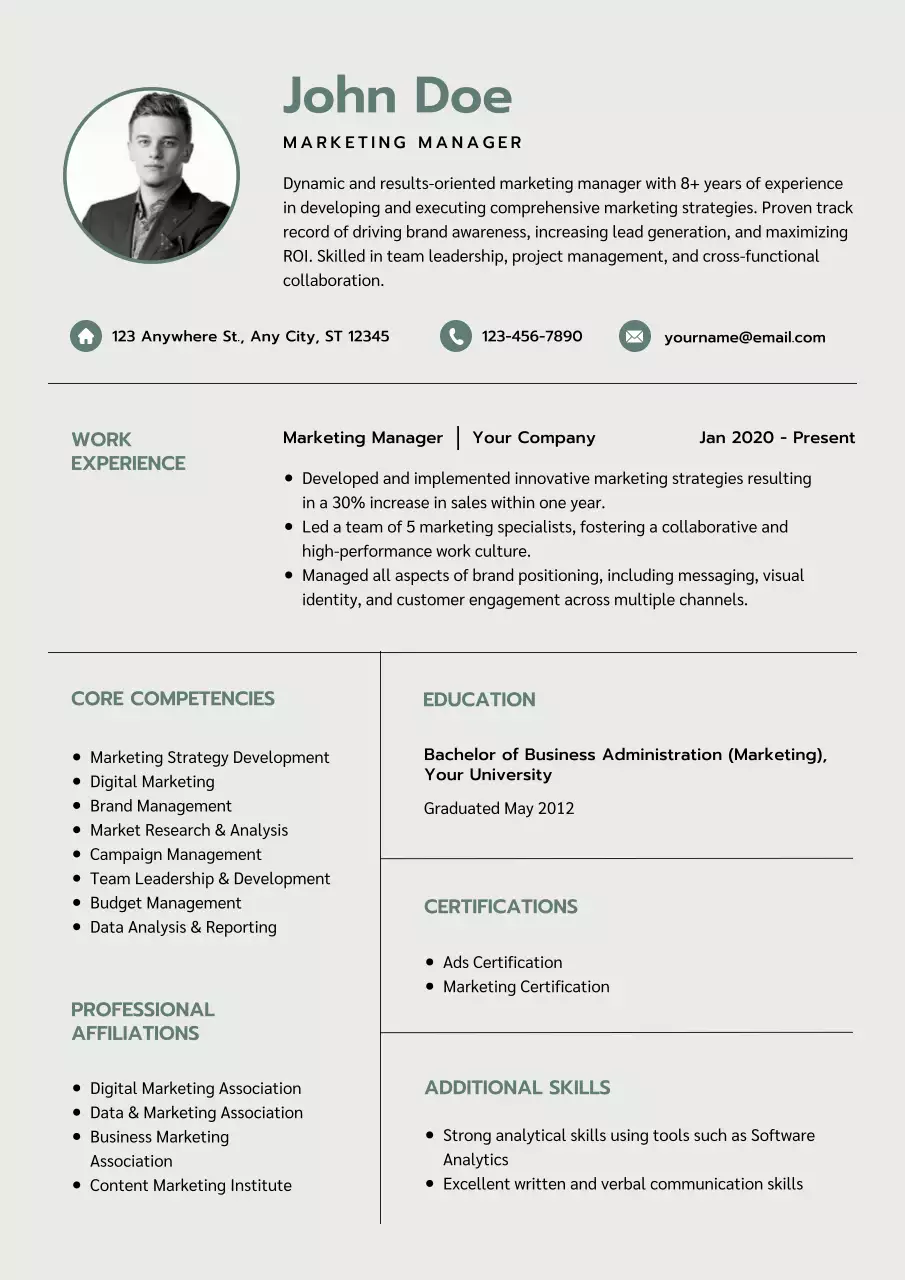 Ivory Minimal Marketing Manager Resume