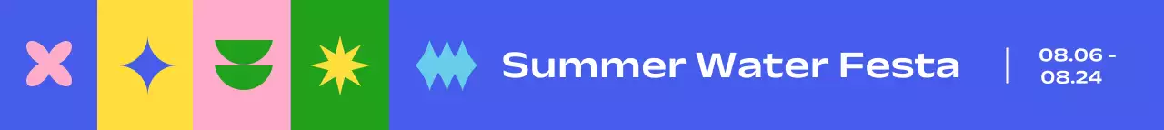 다양한 도형과 알록달록한 색상의 심플한 여름 물 페스티벌