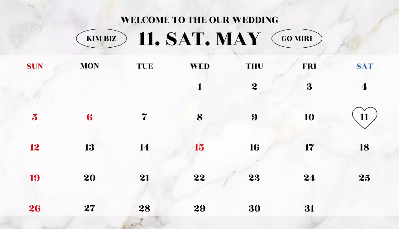 白 シンプル 結婚式 カレンダー 名刺