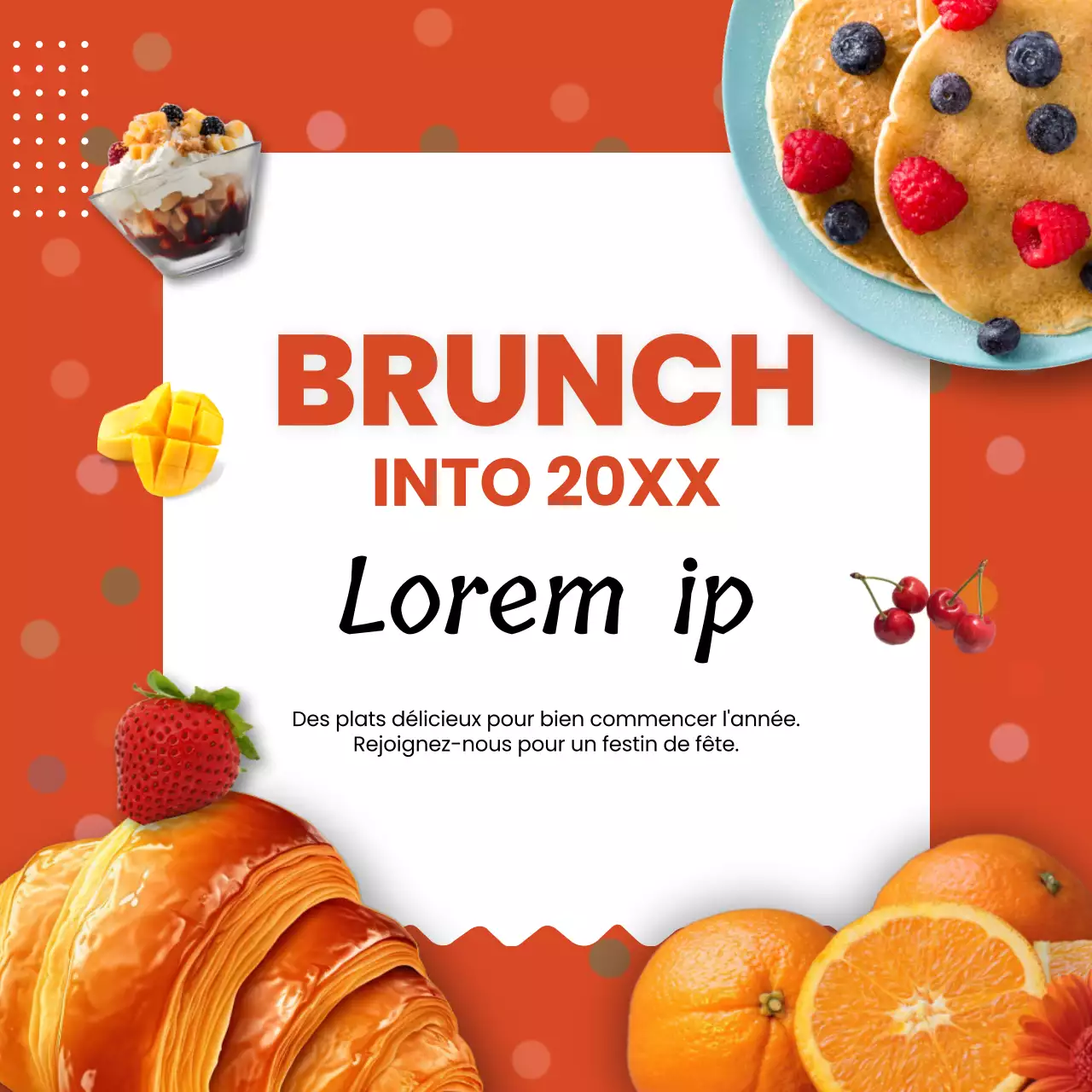 Publicité pour le Brunch du Nouvel An Orange et Blanc Pop