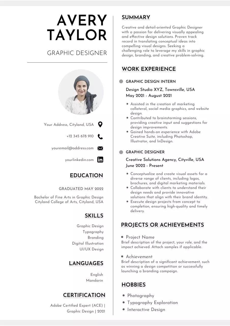 Grey Minimal Graphic Designer Resume