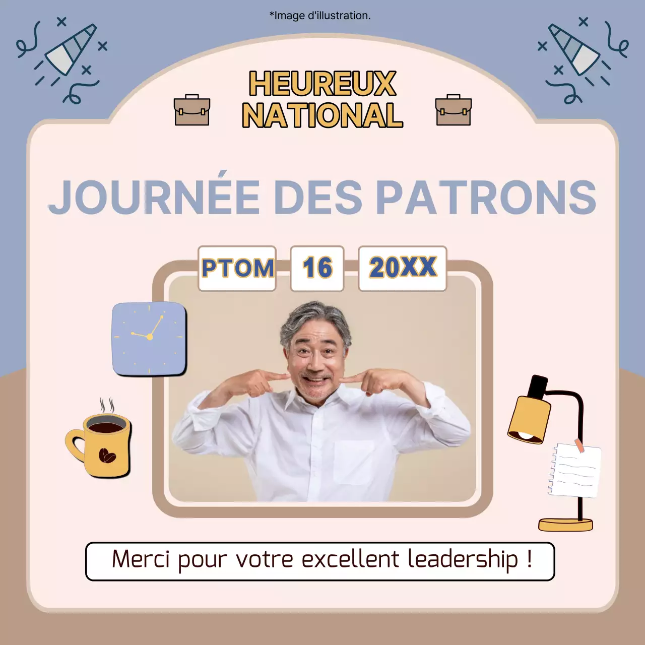 Avis bleu ciel et kaki simple Happy Boss Day