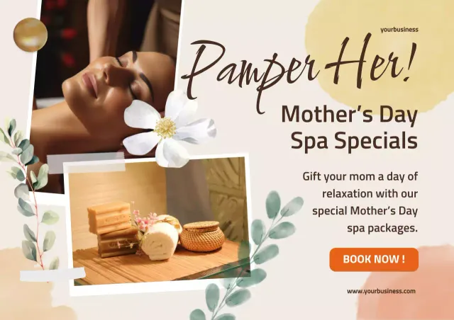 Cartaz de promoção de spa elegante bege