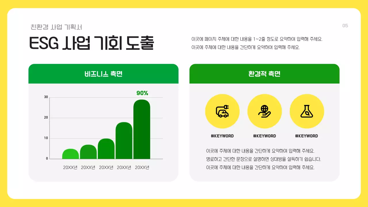 노랑과 초록색의 모던한 친환경 ESG 사업 기획서