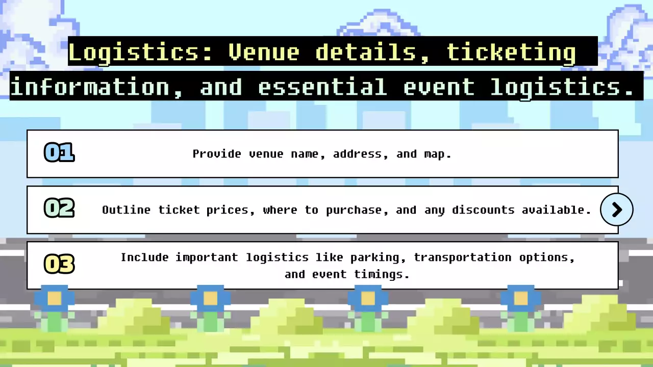 90년대 축제를 위한 아이디어가 담긴 다채로운 픽셀 아트 프레젠테이션