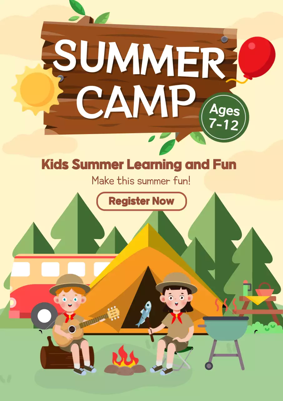 Beige Rustic Summer Camp Promotion Poster