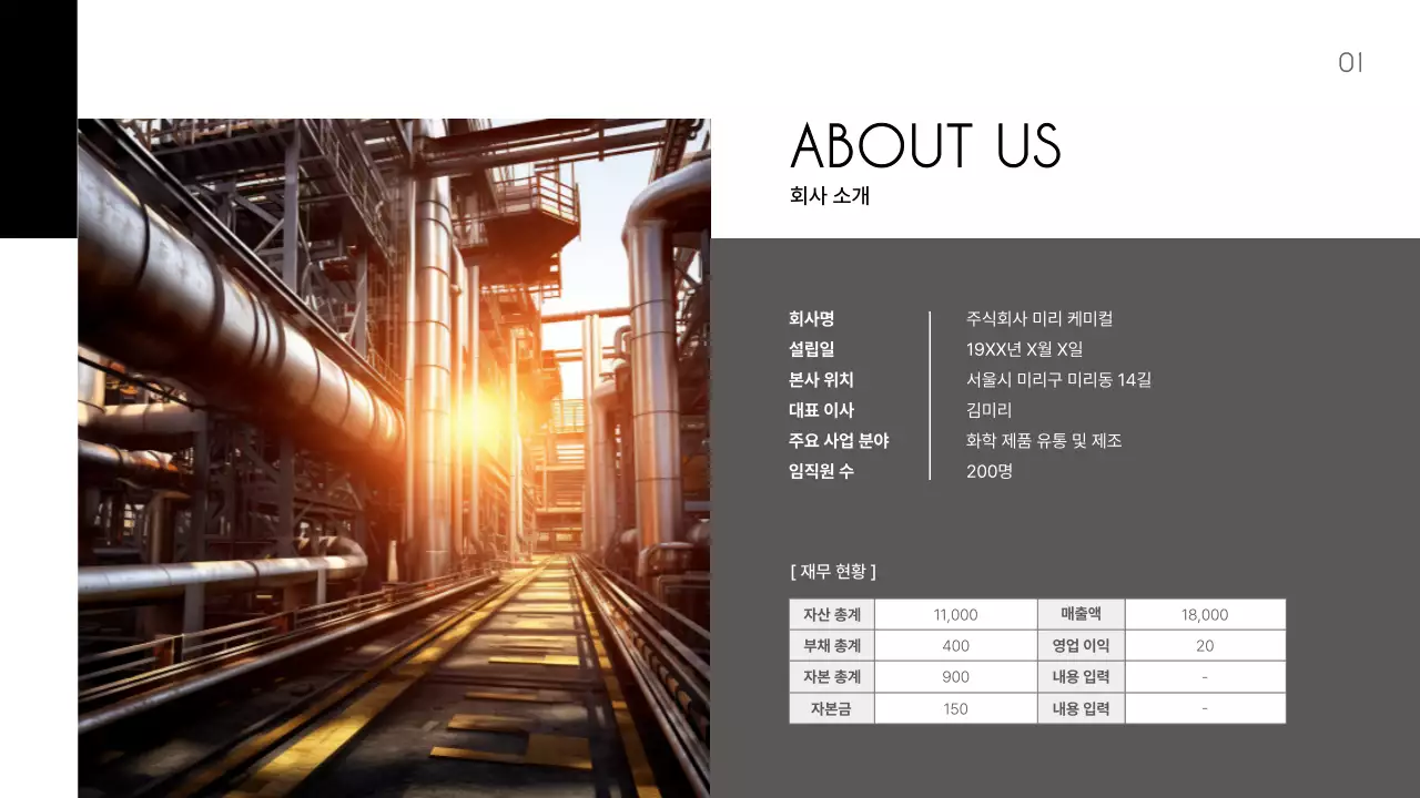 검정과 회색의 심플한 석유 화학 제조업체 소개서