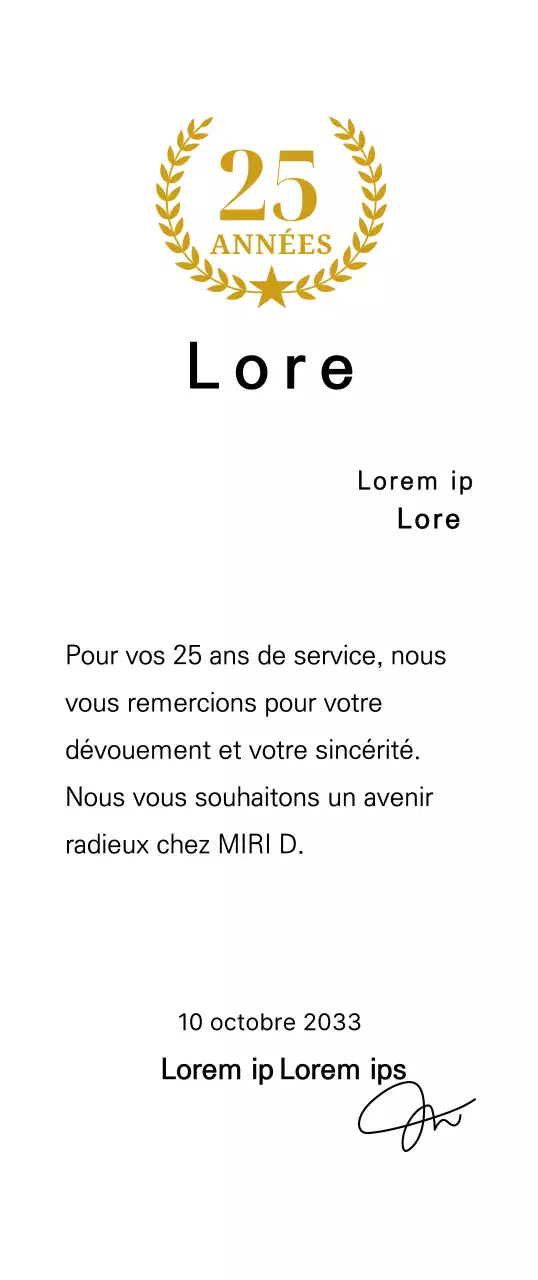 Plaque de longévité avec lauriers et étoiles en or