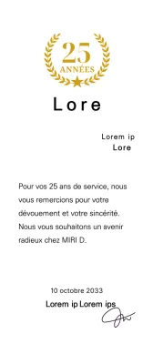 Plaque de longévité avec lauriers et étoiles en or