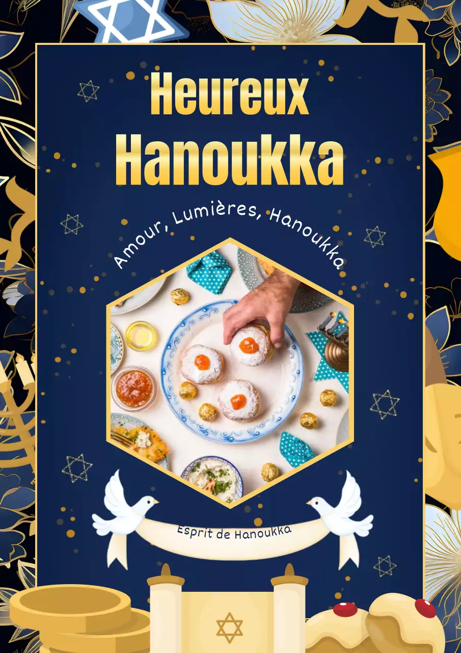 Publicité élégante Happy Hanukkah marine et or