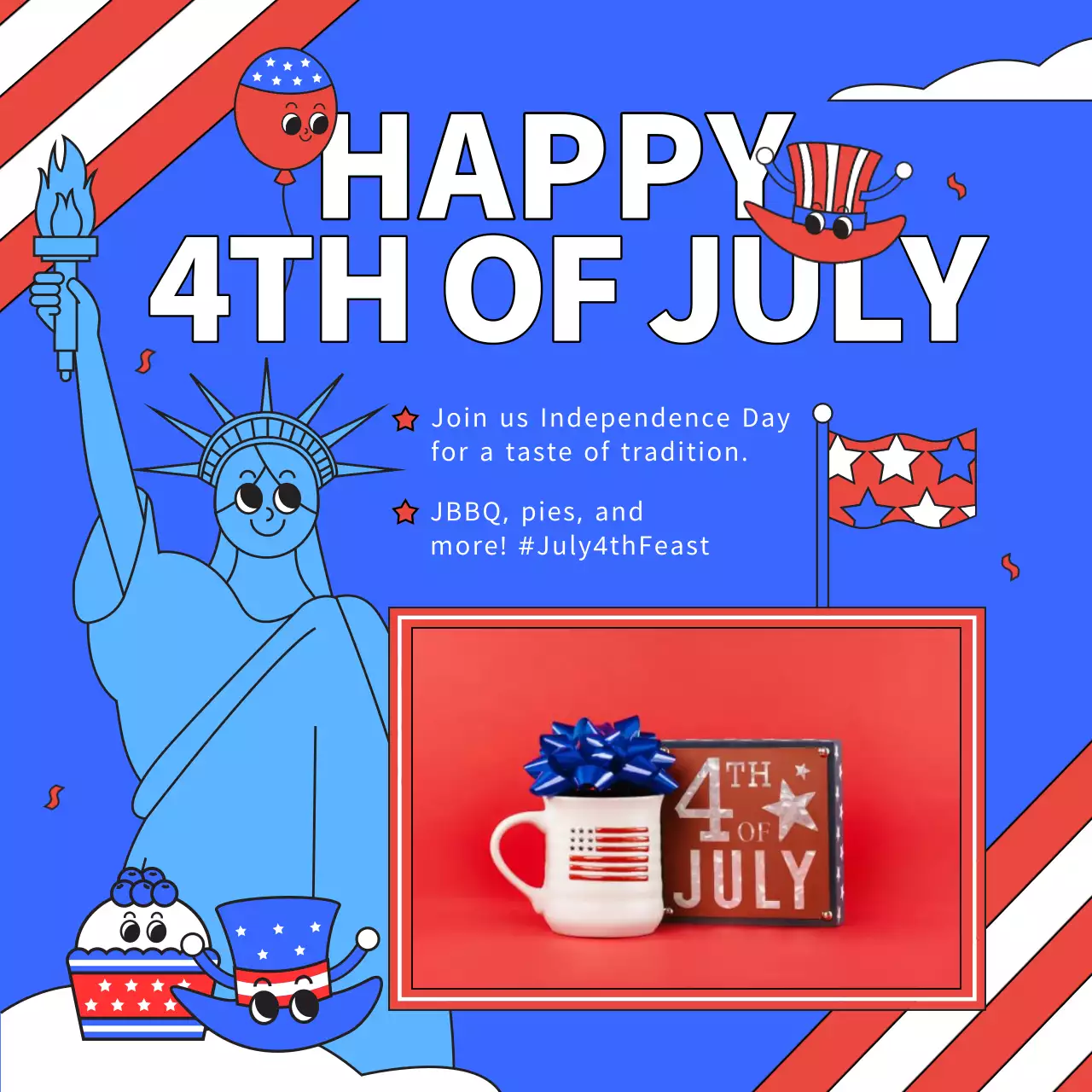 Blue Retro Independence Announcement Social Media Post