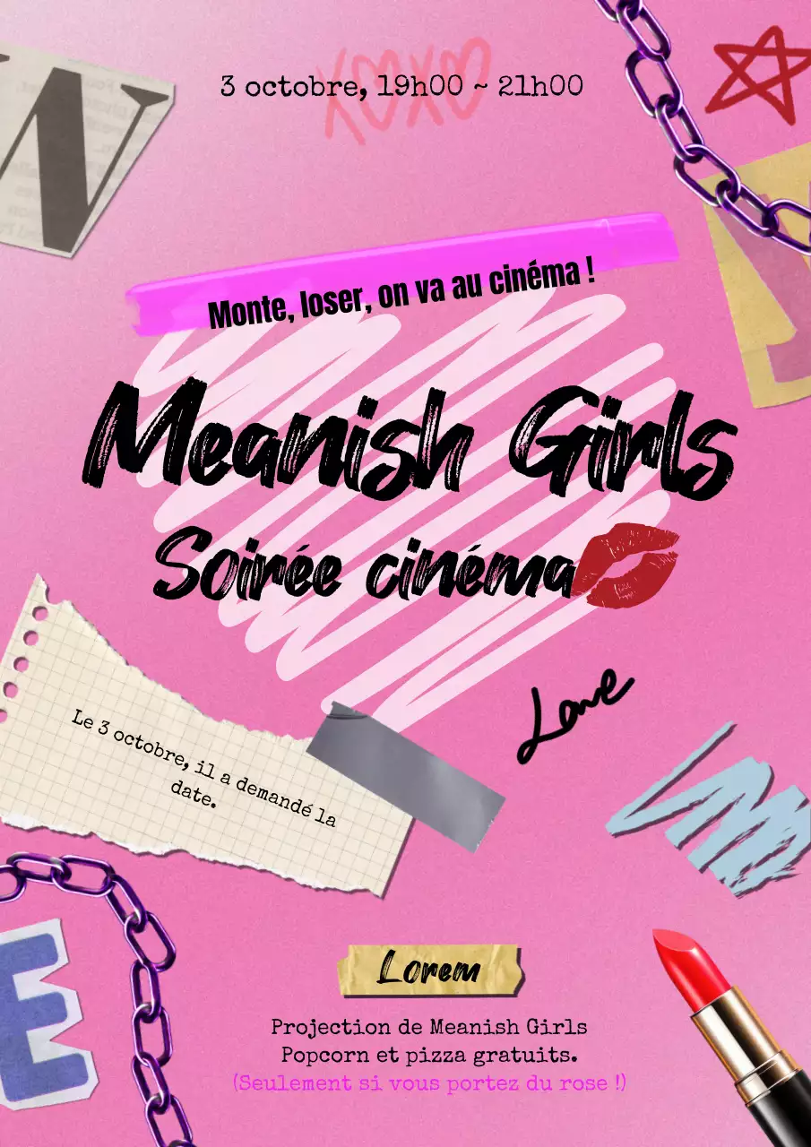 Publicité pour la soirée cinéma de Pink pop