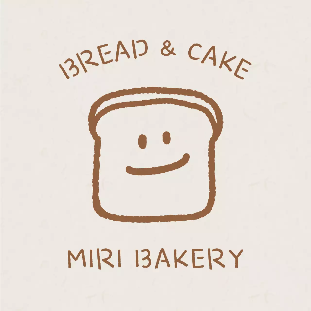 茶色の可愛らしい食パンのドローイングとフォントのかわいいカフェの英語ロゴ。