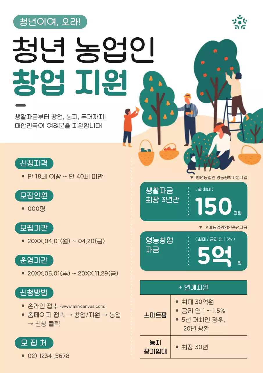 초록과 흰색의 심플한 청년 농업인 창업 지원 안내서