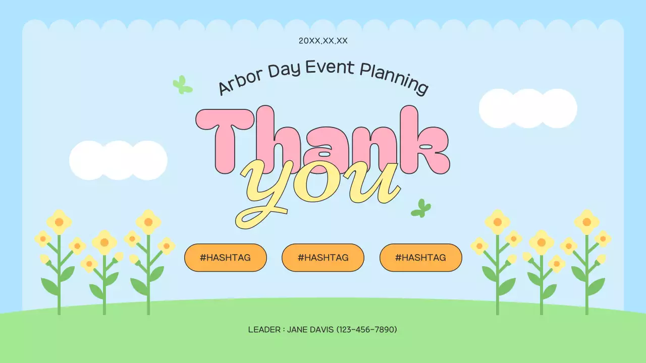 노랑과 핑크색의 아기자기한 식목일 행사 기획서