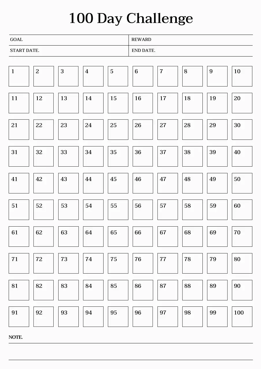 세리프체와 베이지색 배경이 있는 감성적인 100일 목표 달력