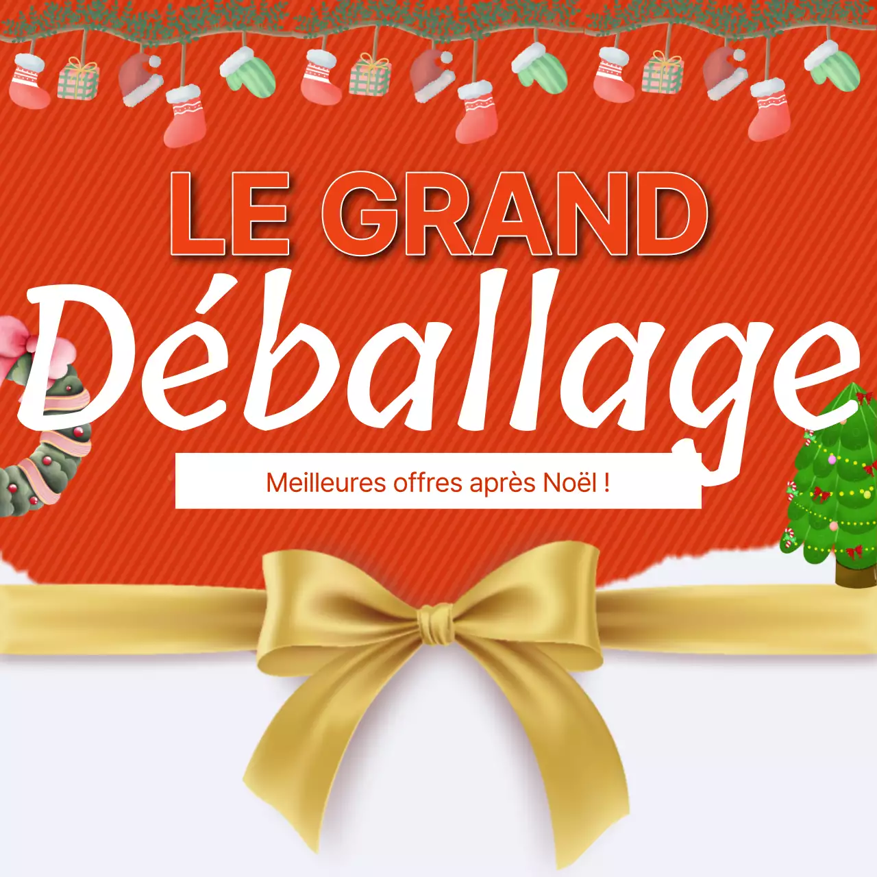 Publicité simple pour le lendemain de Noël en rouge et or