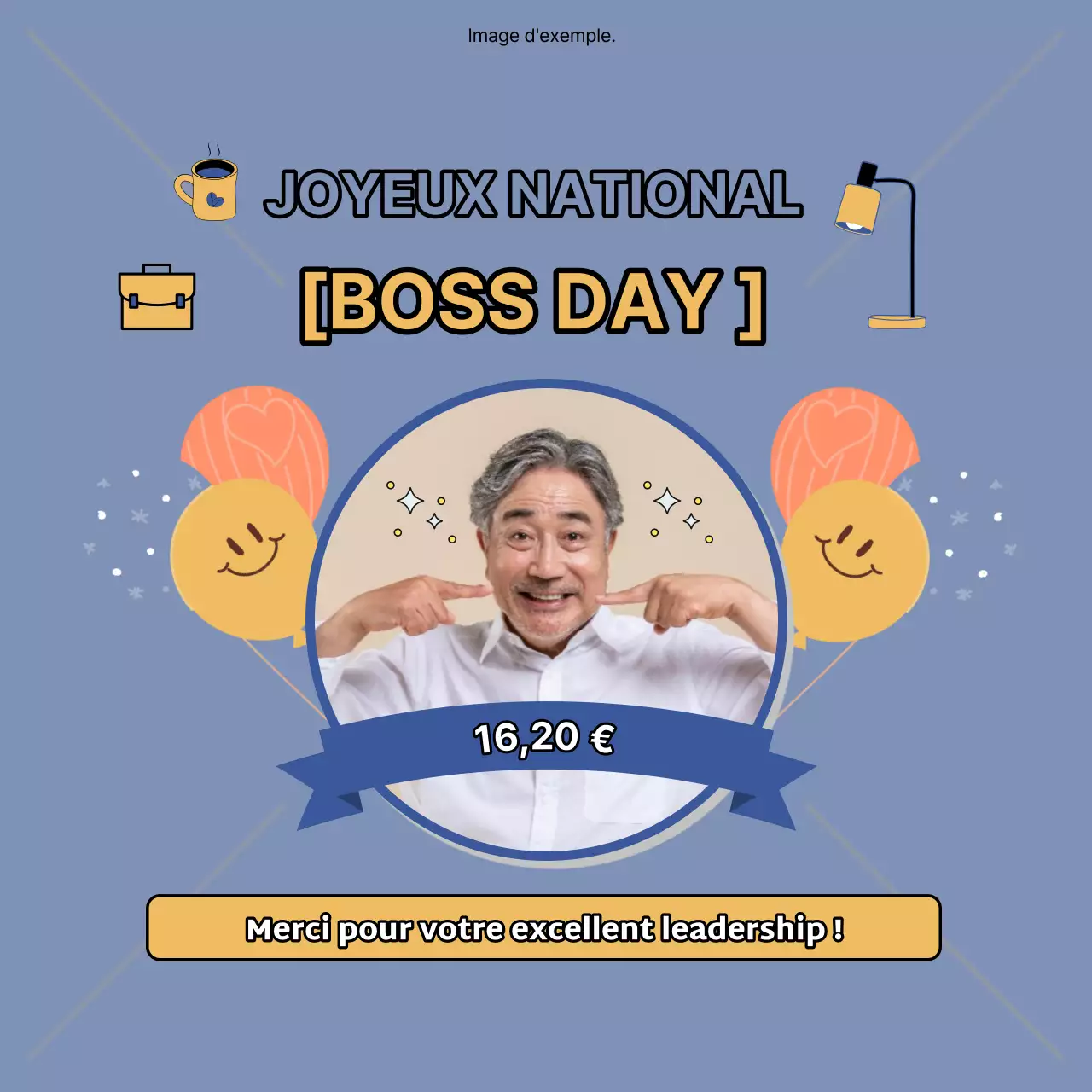 Avis simple bleu ciel et beige Happy Boss Day