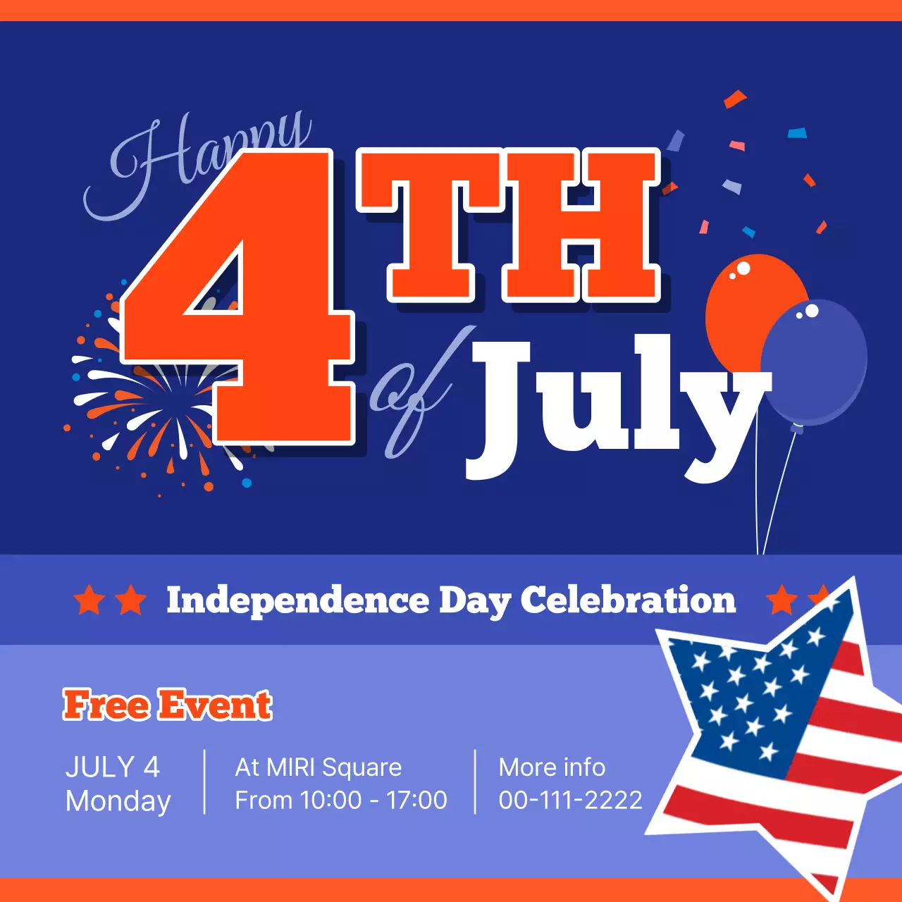 Blue Retro Independence Day Event Social Media Post