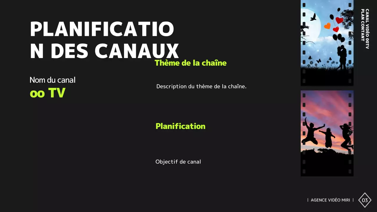 Plan de contenu d'une chaîne vidéo simple en noir et blanc