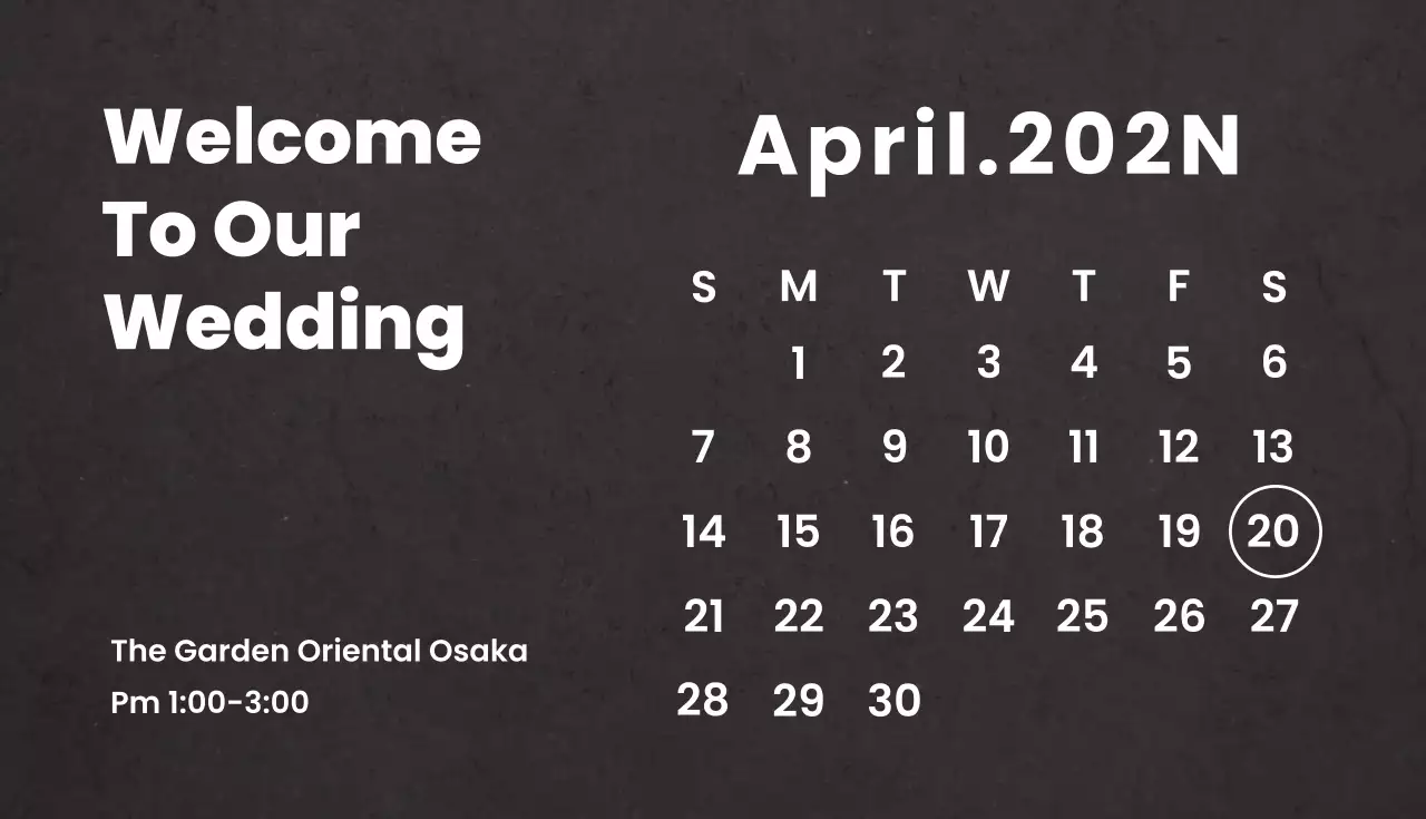 白黒 シンプル 結婚式 カレンダー 名刺