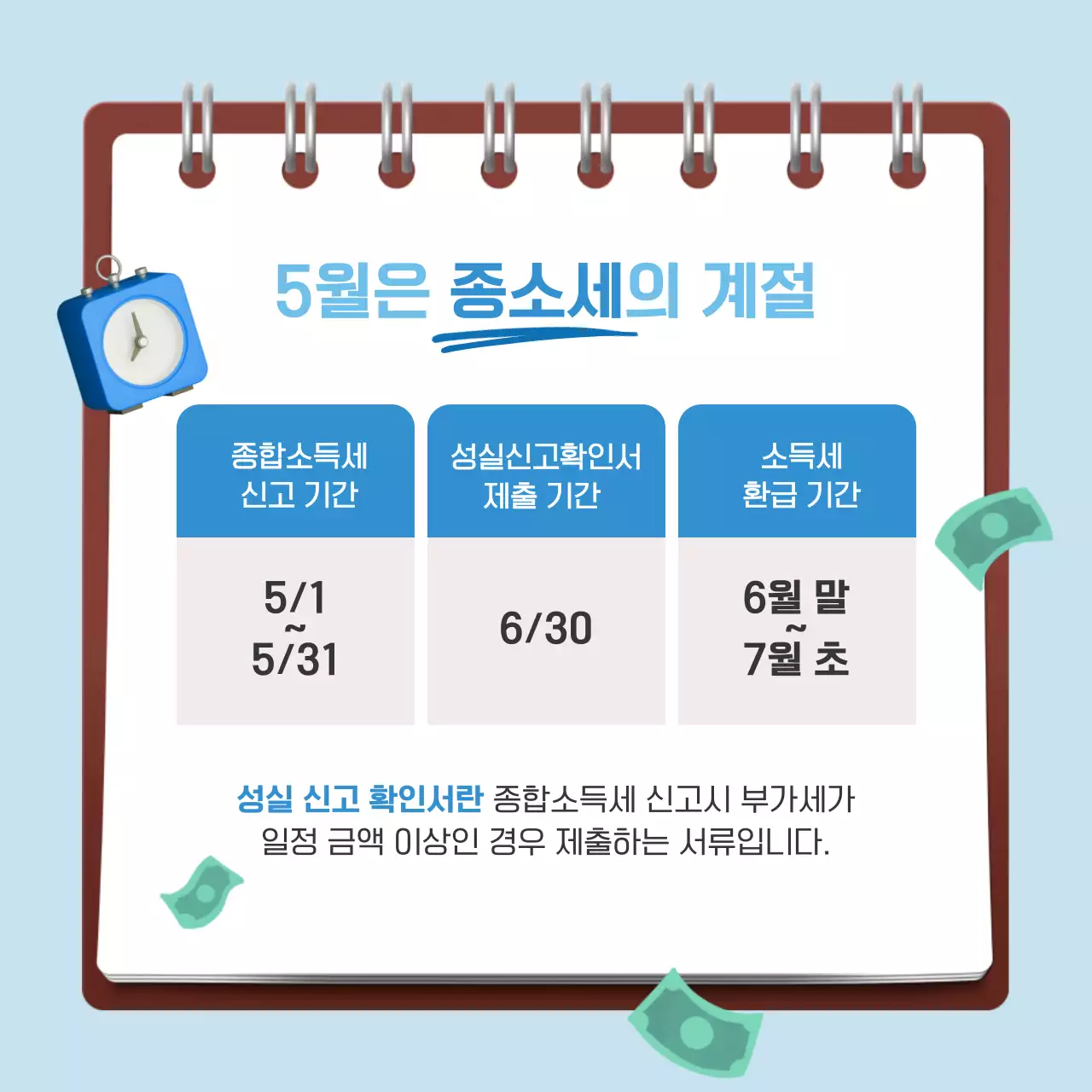 하늘색과 갈색의 트렌드한 종소세 안내 정보