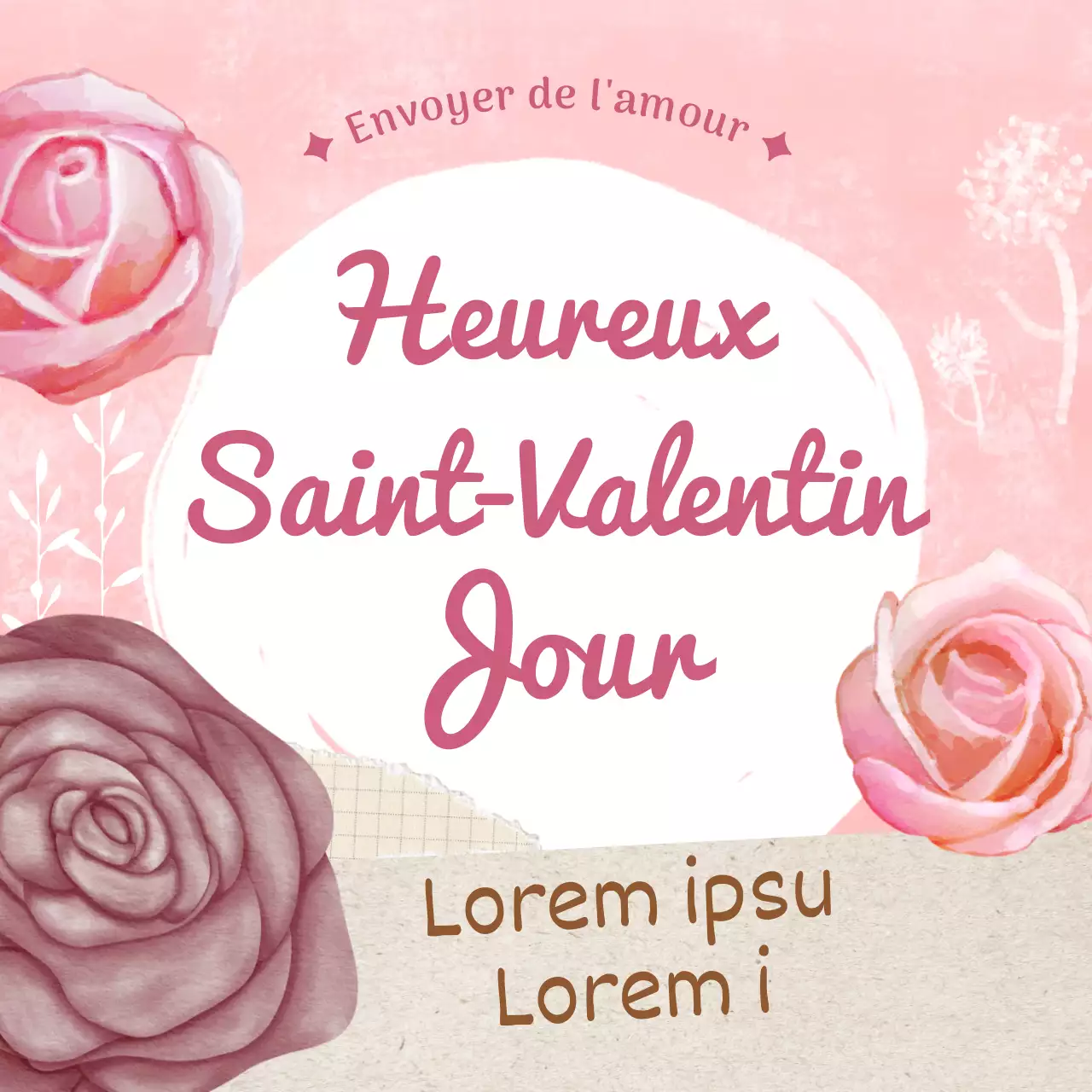Publicité classique pour la Saint-Valentin en rose et blanc
