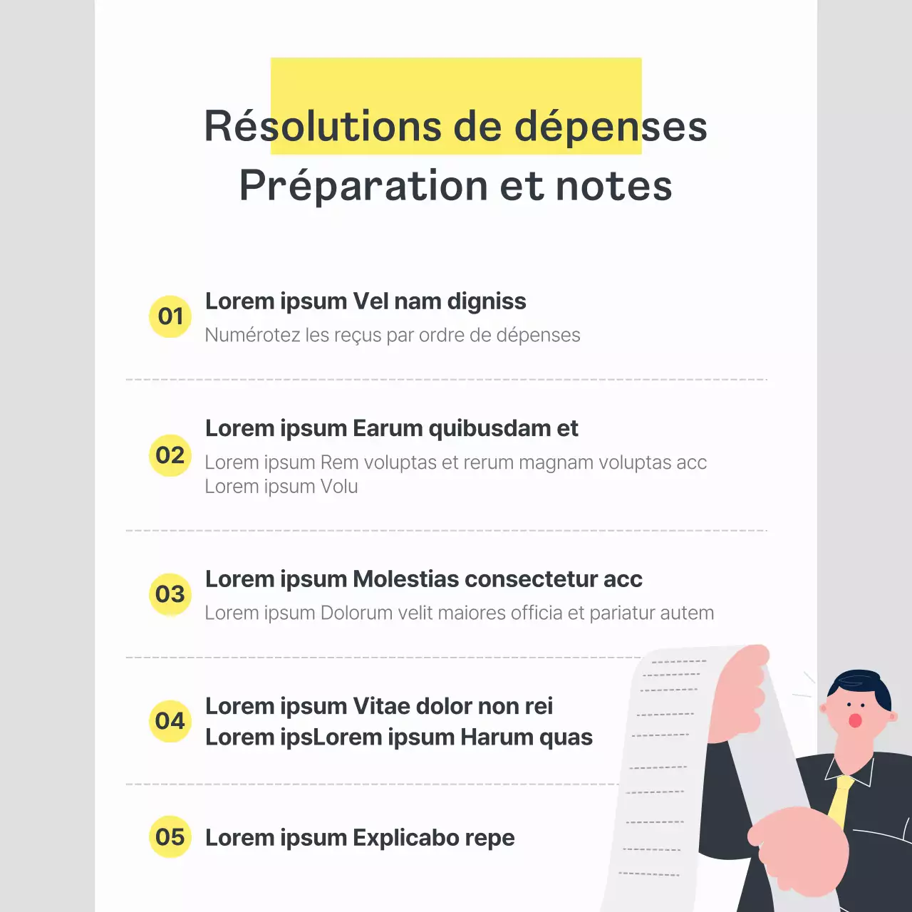 Guide des résolutions de dépenses simples en gris et jaune