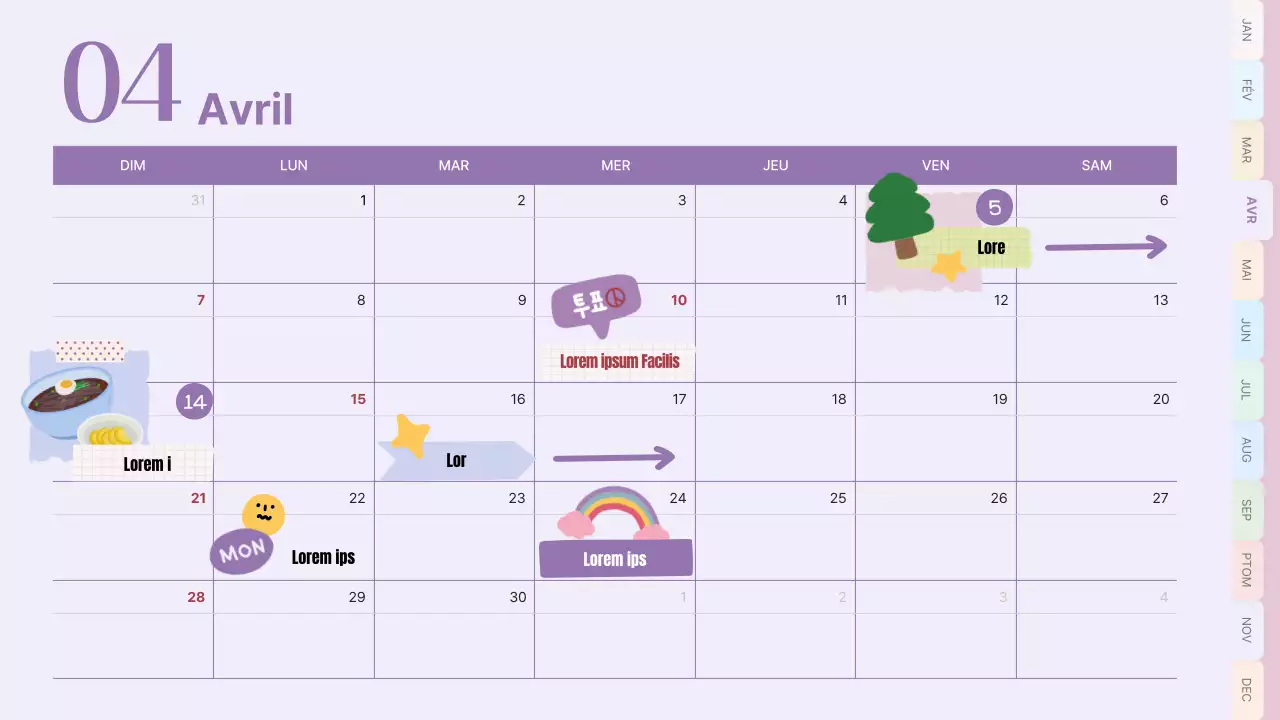 Calendrier classique en rose et bleu clair