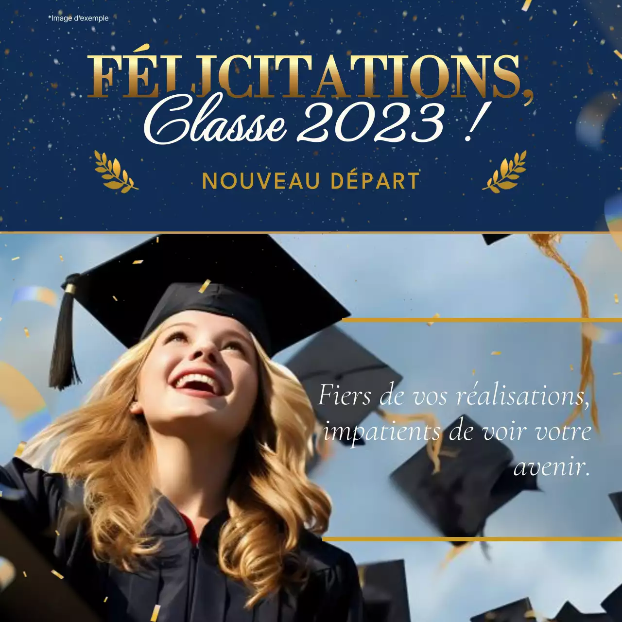 Publicité pour la cérémonie de remise des diplômes "Blue and Golden Classic" (bleu et or)