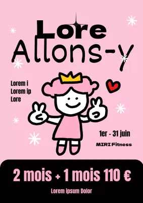 Une publicité kitsch rose et jaune pour une vente de produits de fitness