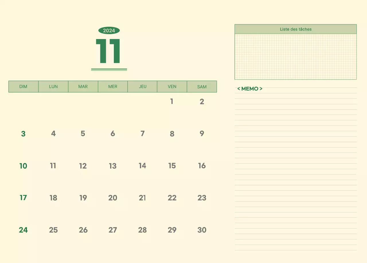 Calendrier mural SAT D-day notepad concept en vert et jaune clair