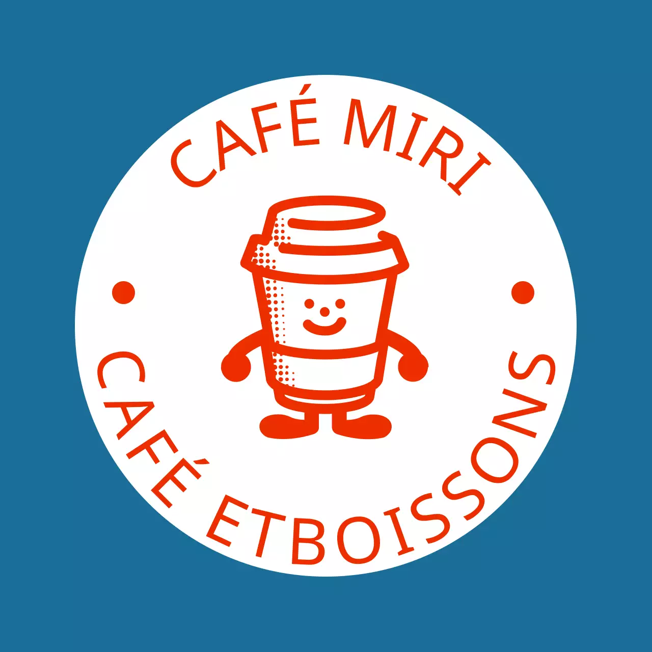 Tasse à café rouge et bleue publicité pour un café